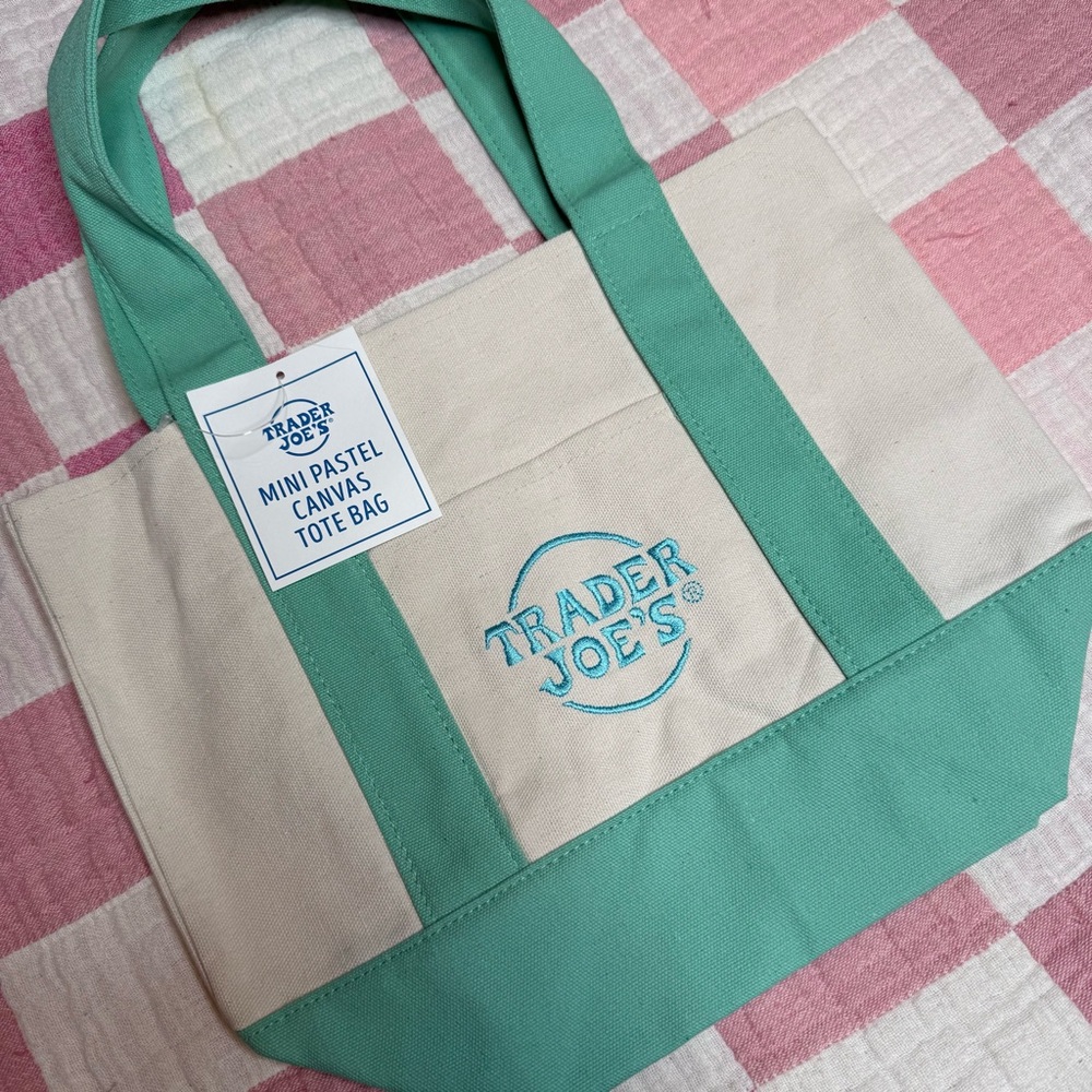 Trader Joe’s Mini Pastel Canvas Tote Bag - Mint/Beige